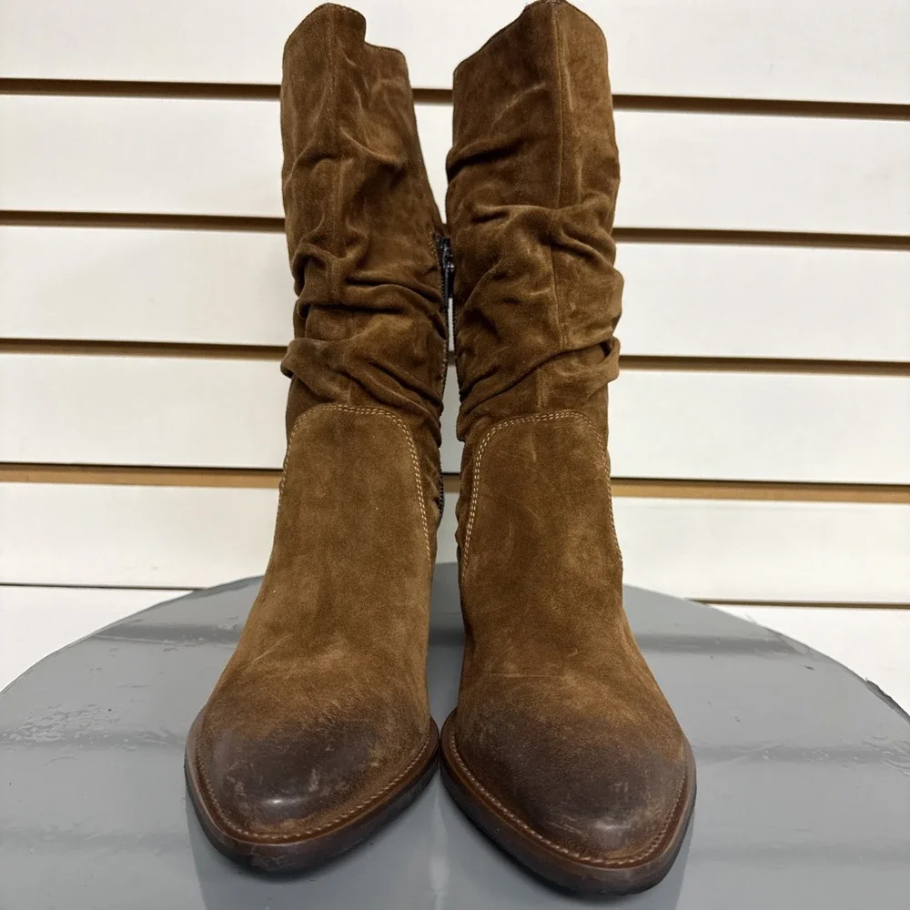 Donna Carolina Boot Slouch Nubuck Suede Leather‎ Cowgirl Western Side Zip 36.5